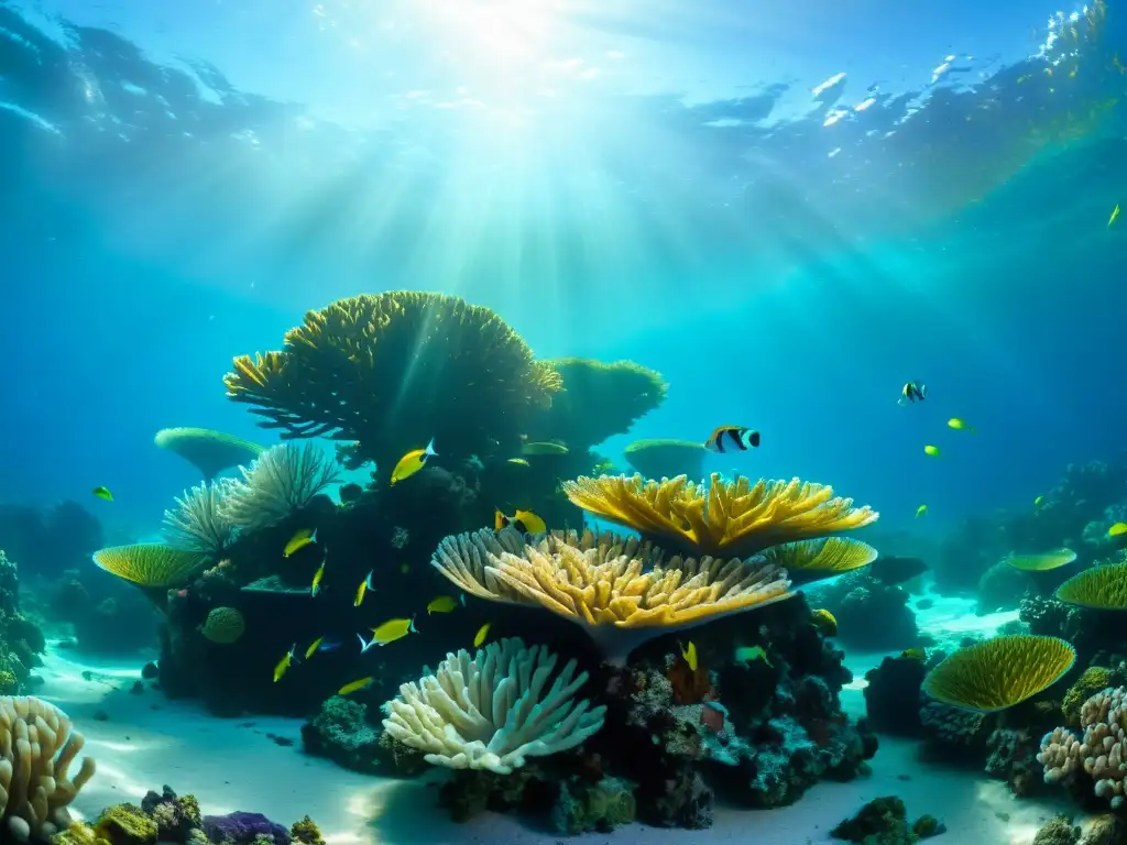 Imagen impactante de un arrecife de coral vibrante, repleto de vida marina