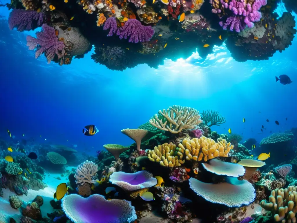 Imagen impactante de arrecife coralino vibrante y lleno de vida, reflejando esperanza y belleza en el turismo sostenible