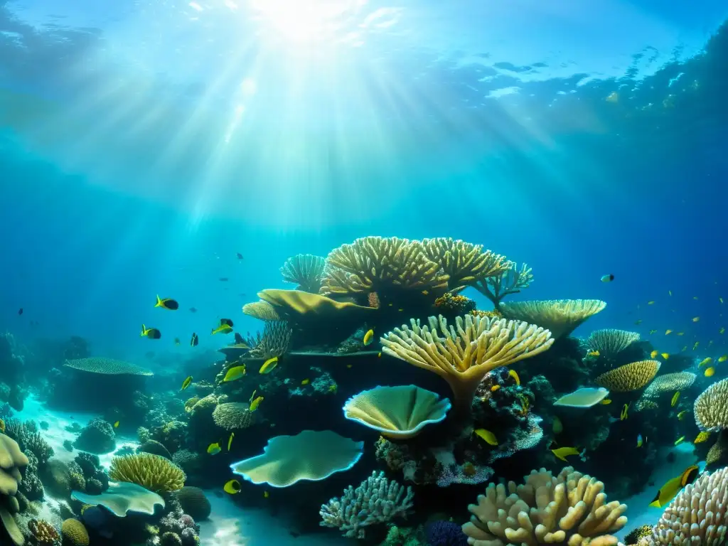 Imagen impactante de arrecife de coral vibrante con diversa vida marina