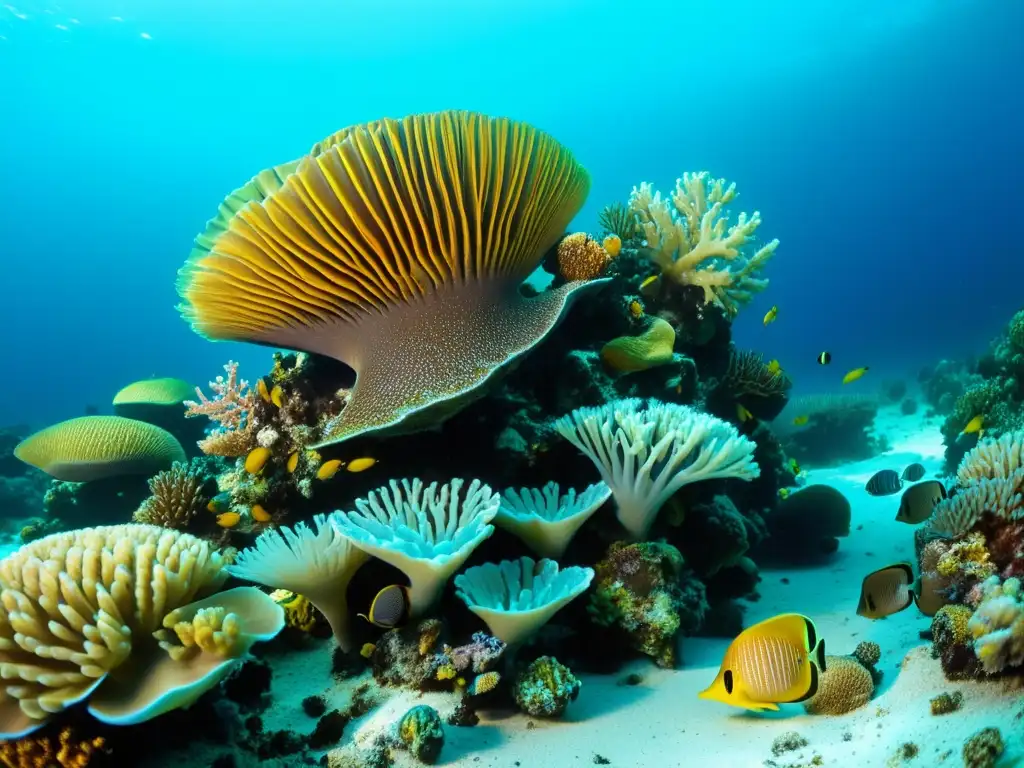 Invasión de moluscos: impacto en arrecifes de coral Imagen impactante del ecosistema marino invadido por moluscos invasores, destacando su impacto en el coral nativo