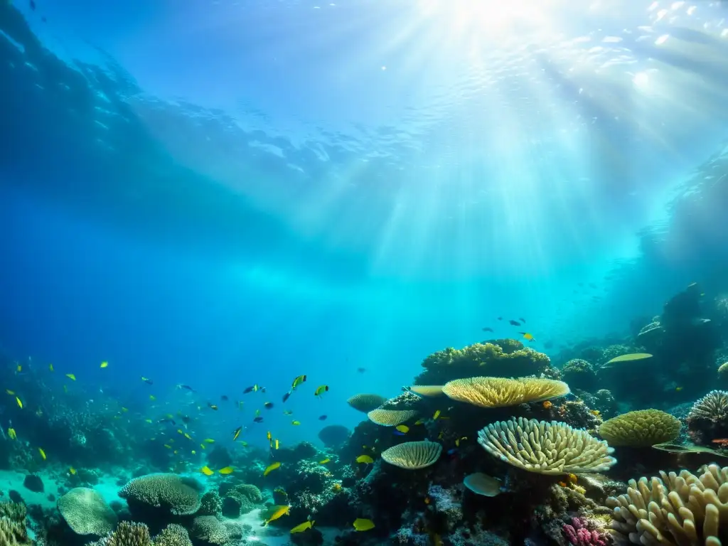 Imagen impactante del ecosistema submarino, resaltando la diversidad de especies marinas y el impacto de la subida del nivel del mar