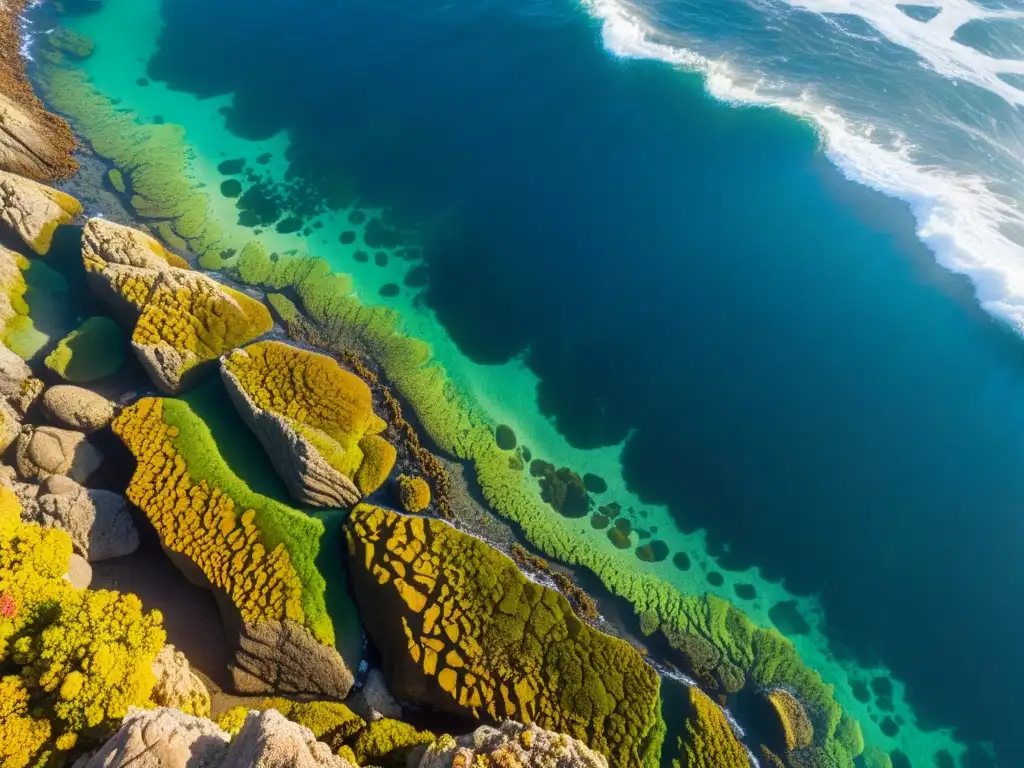 Imagen impactante de la erosión costera en literatura y cine: la fuerza del mar choca con la costa rocosa, creando un paisaje impresionante