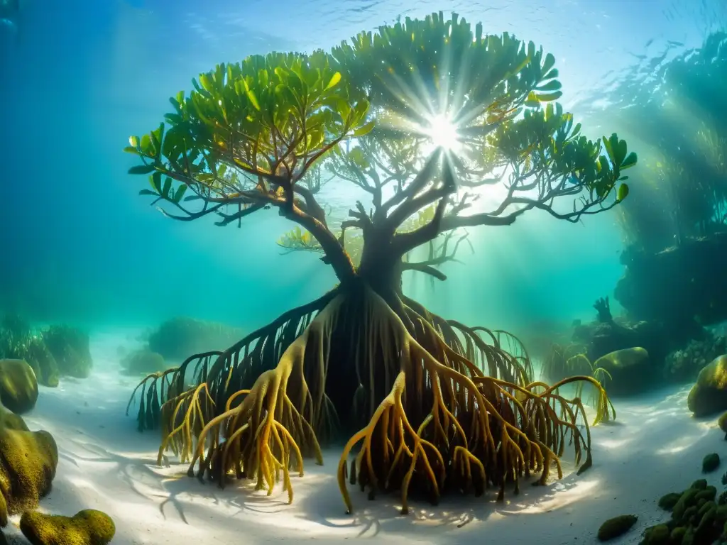 Imagen impactante de un manglar submarino, muestra la importancia de los manglares contra la erosión y su vital ecosistema marino