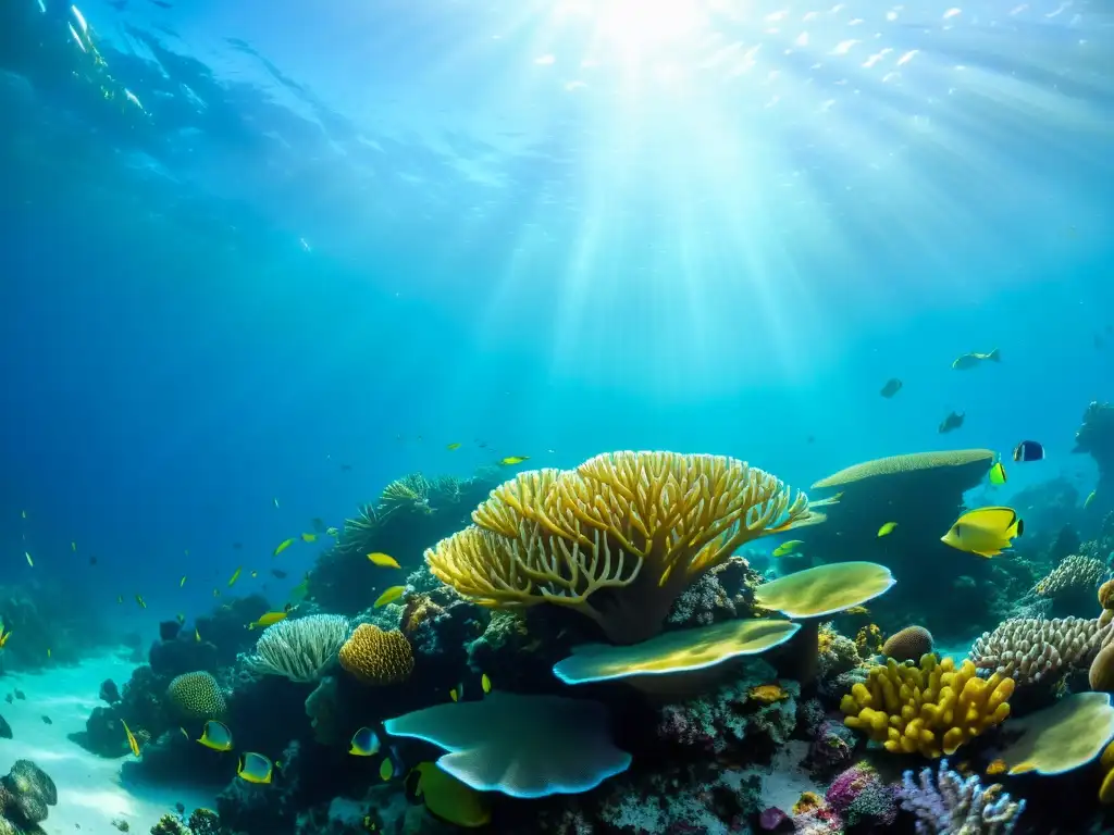 Imagen impactante de un vibrante arrecife de coral, hábitat de diversa vida marina