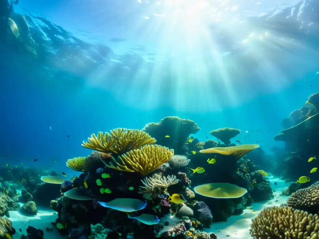 Imagen impactante de un vibrante ecosistema de arrecife de coral, con vida marina diversa y colorida