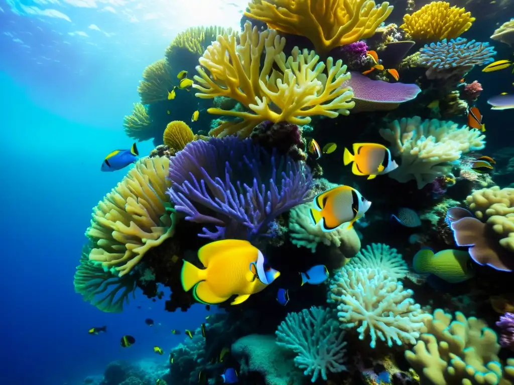 Imagen impresionante de un arrecife de coral colorido, repleto de vida marina