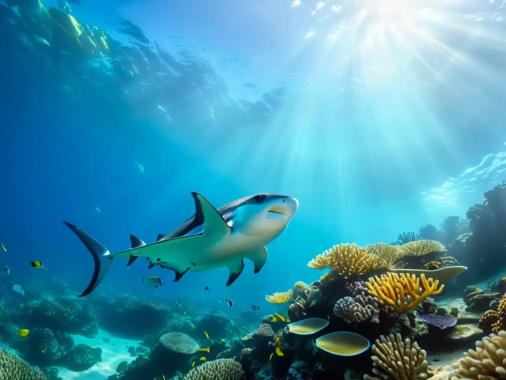 Imagen de un impresionante arrecife de coral lleno de vida marina, que evoca la maravilla de las ferias marinas sostenibles conservación océanos