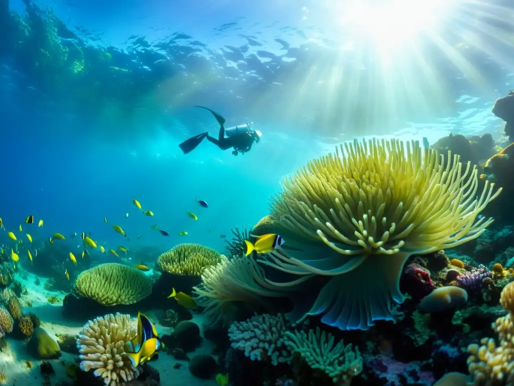 Imagen impresionante de un arrecife de coral diverso, peces coloridos y plantas marinas en un ecosistema submarino