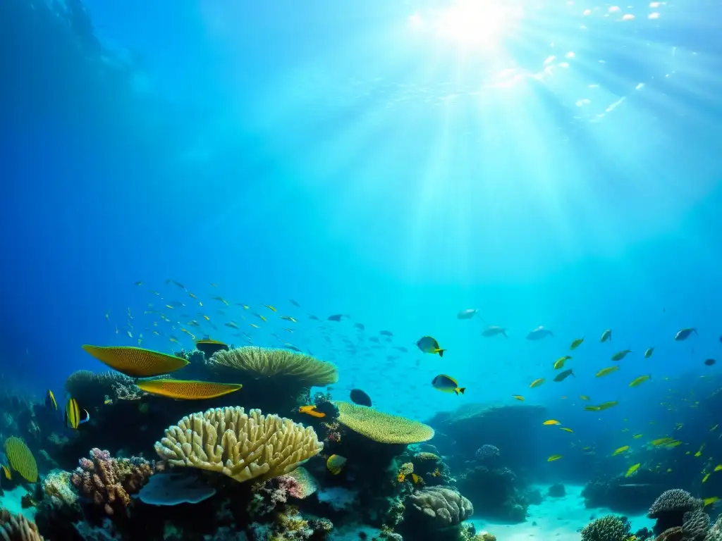 Imagen impresionante de un arrecife de coral vibrante, peces coloridos y vida marina