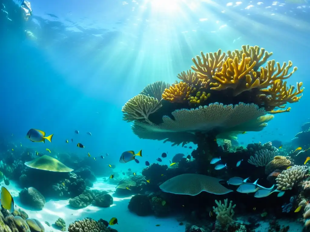 Imagen impresionante de un vibrante arrecife de coral bajo el agua, lleno de vida marina