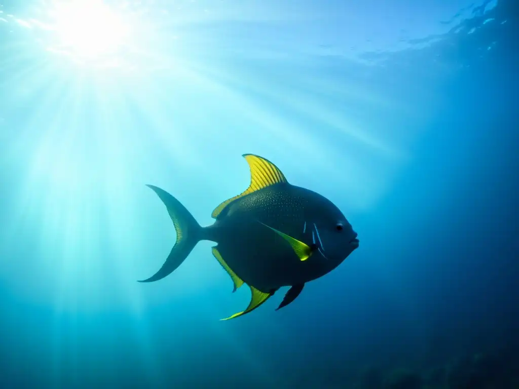 Imagen del majestuoso pez luna oceánico nadando entre corales, simbolizando la conservación marina