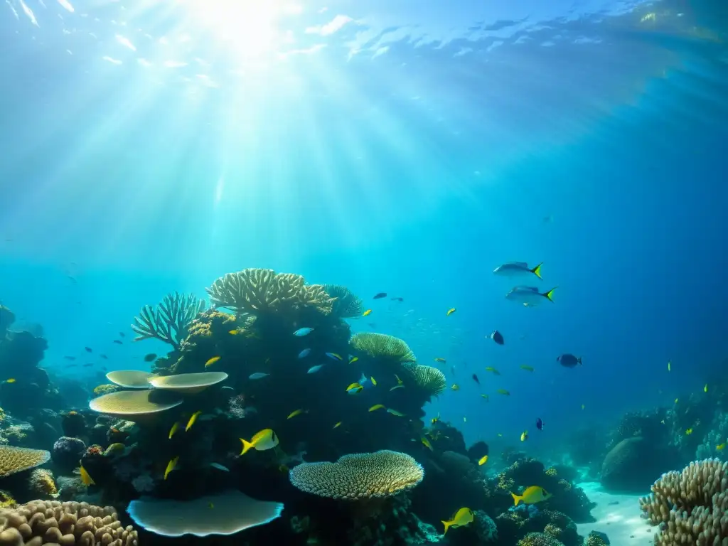 Imagen marina: arrecife de coral vibrante y peces coloridos, reflejando la belleza y beneficios de los aceites de pescado en la belleza