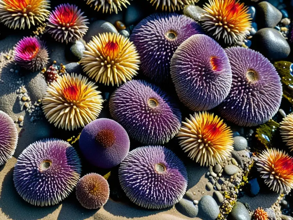 La imagen muestra un paisaje marino invadido por erizos de mar, resaltando el impacto ambiental de su presencia en el ecosistema