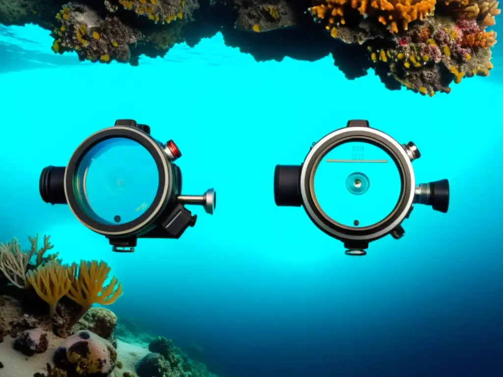 Comparación de regulador de buceo: antes y después de mejoras Una imagen de alta resolución muestra una comparación lado a lado de un regulador de buceo antes y después de mejoras