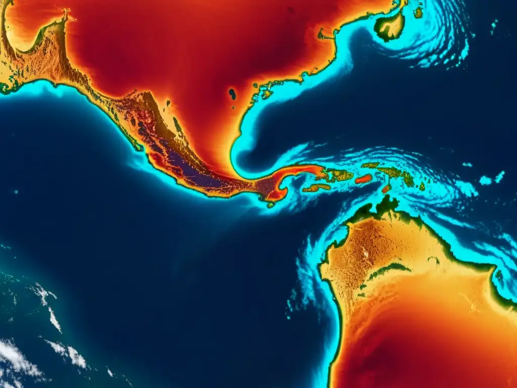 Imagen satelital detallada y vibrante muestra la rivalidad climática en los océanos con patrones de temperatura contrastantes de El Niño y La Niña