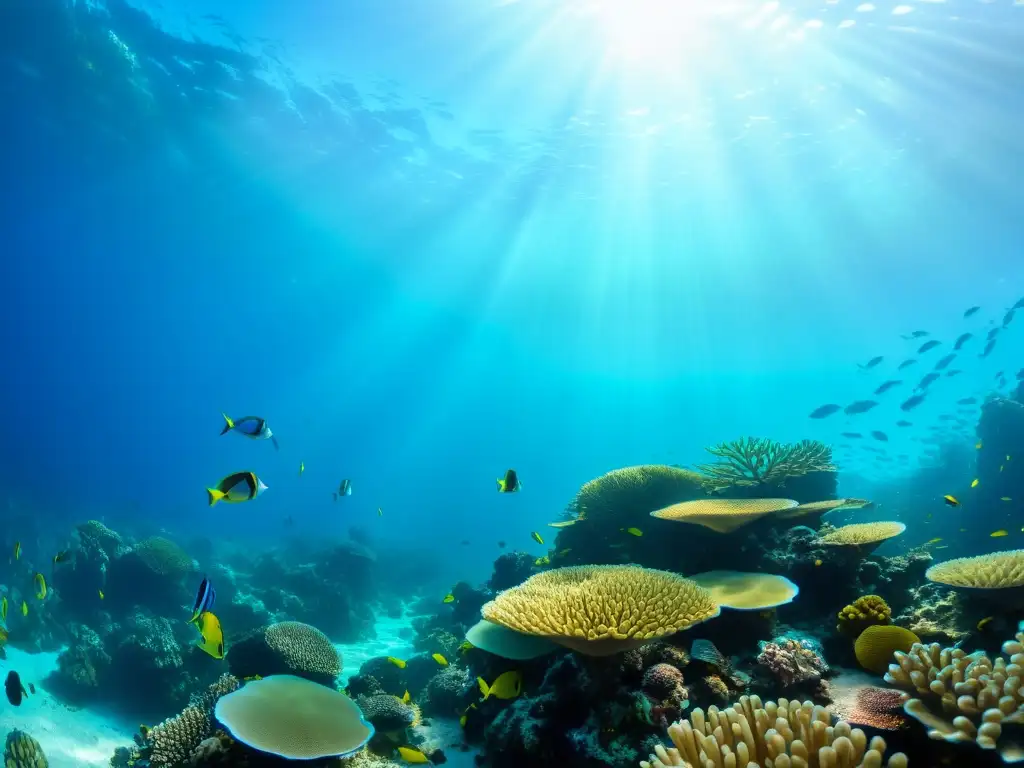 Una imagen subacuática impresionante de un vibrante arrecife de coral lleno de peces coloridos y vida marina