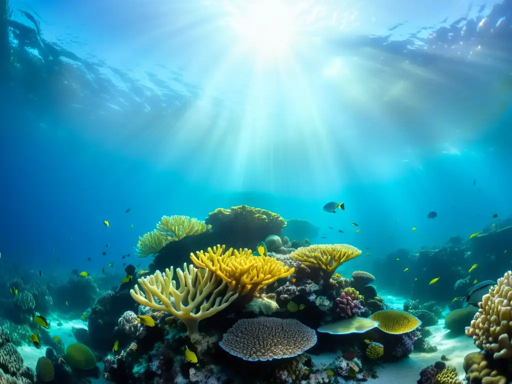 Imagen submarina de un arrecife de coral vibrante, lleno de vida marina