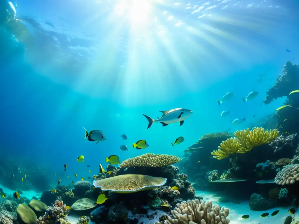 Imagen submarina de arrecife de coral vibrante con vida marina diversa