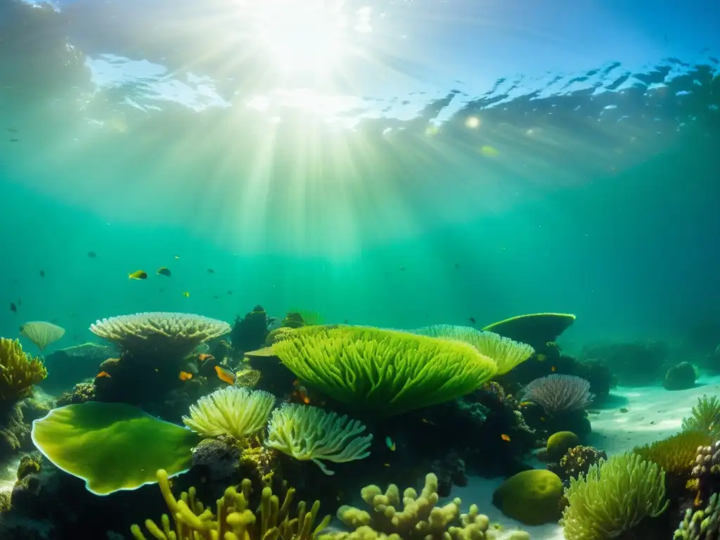 Imagen submarina que muestra la belleza y biodiversidad de las algas marinas en su hábitat natural