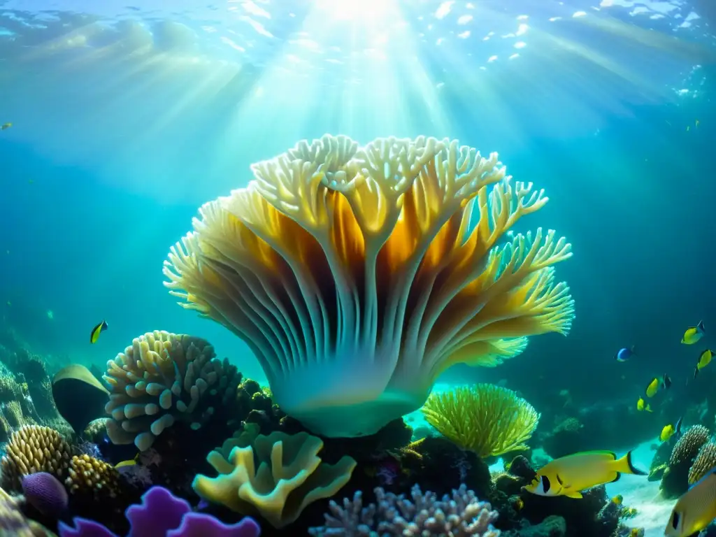 Imagen submarina deslumbrante de un arrecife de coral con peces tropicales