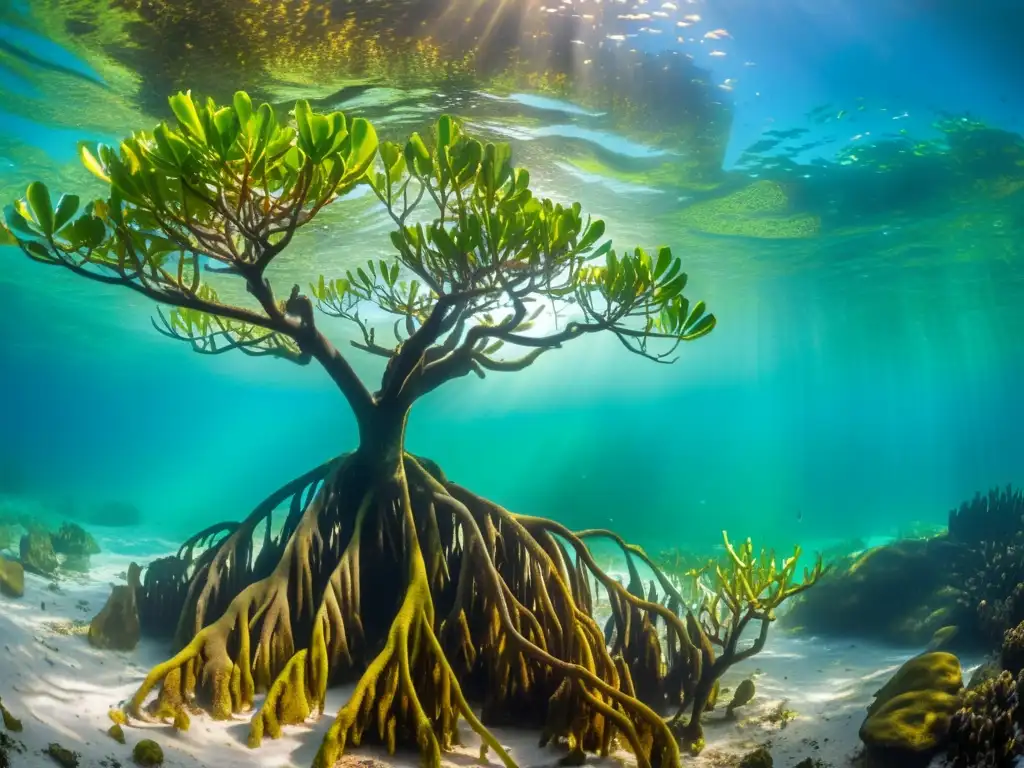 Imagen submarina impresionante: la conexión entre manglares y arrecifes cobra vida en un paisaje marino vibrante y vital