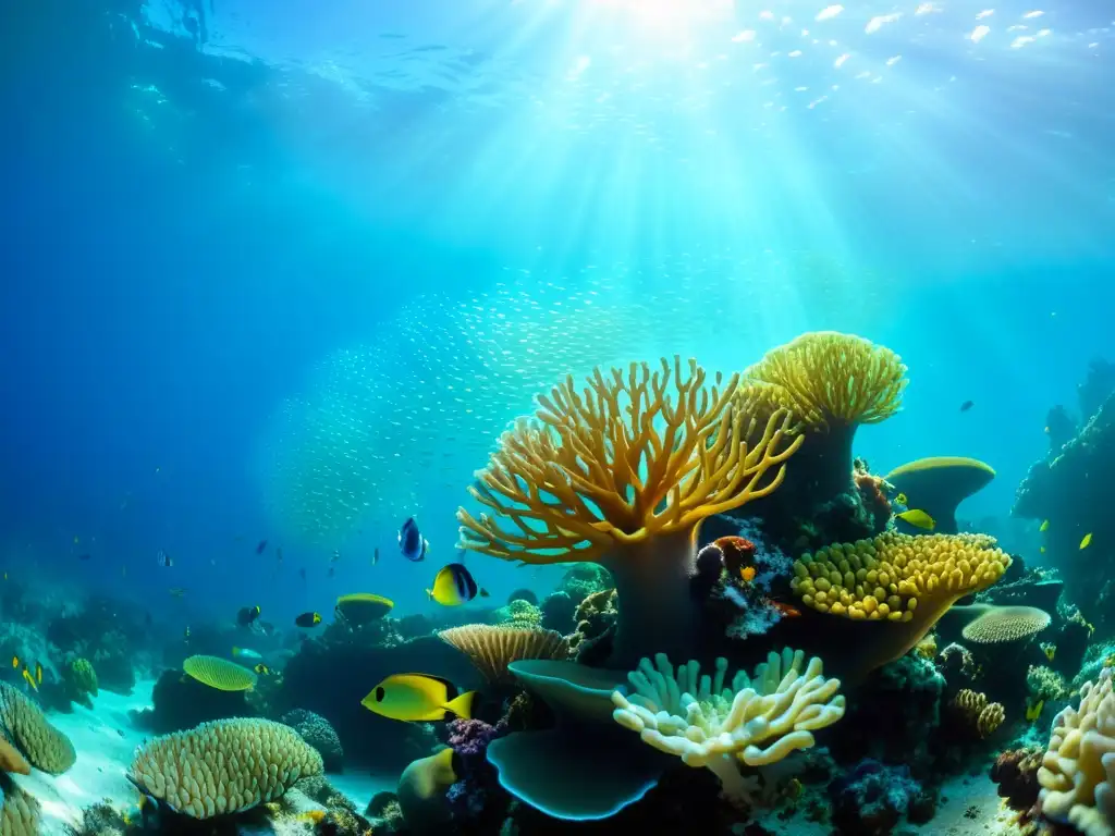 Imagen submarina vibrante de un arrecife de coral, destacando la biodiversidad y la importancia de las capacitaciones conservación ecosistemas marinos