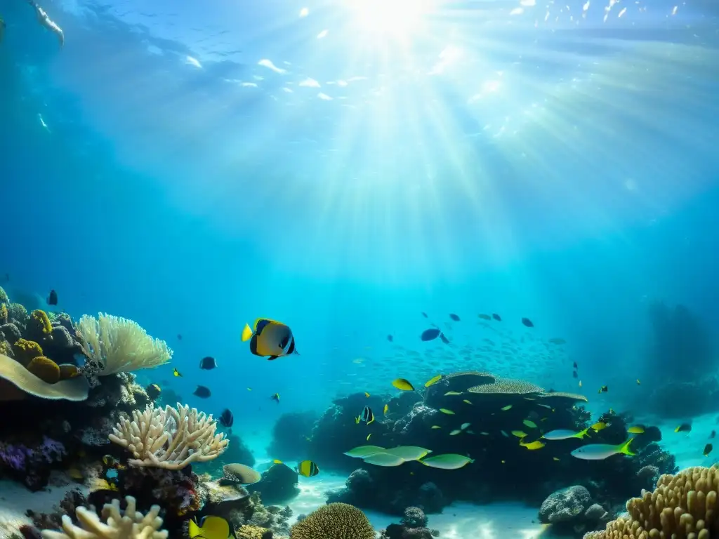 Imagen submarina de un vibrante arrecife de coral repleto de vida marina bajo la influencia asiática, alta gama y diversidad de especies marinas