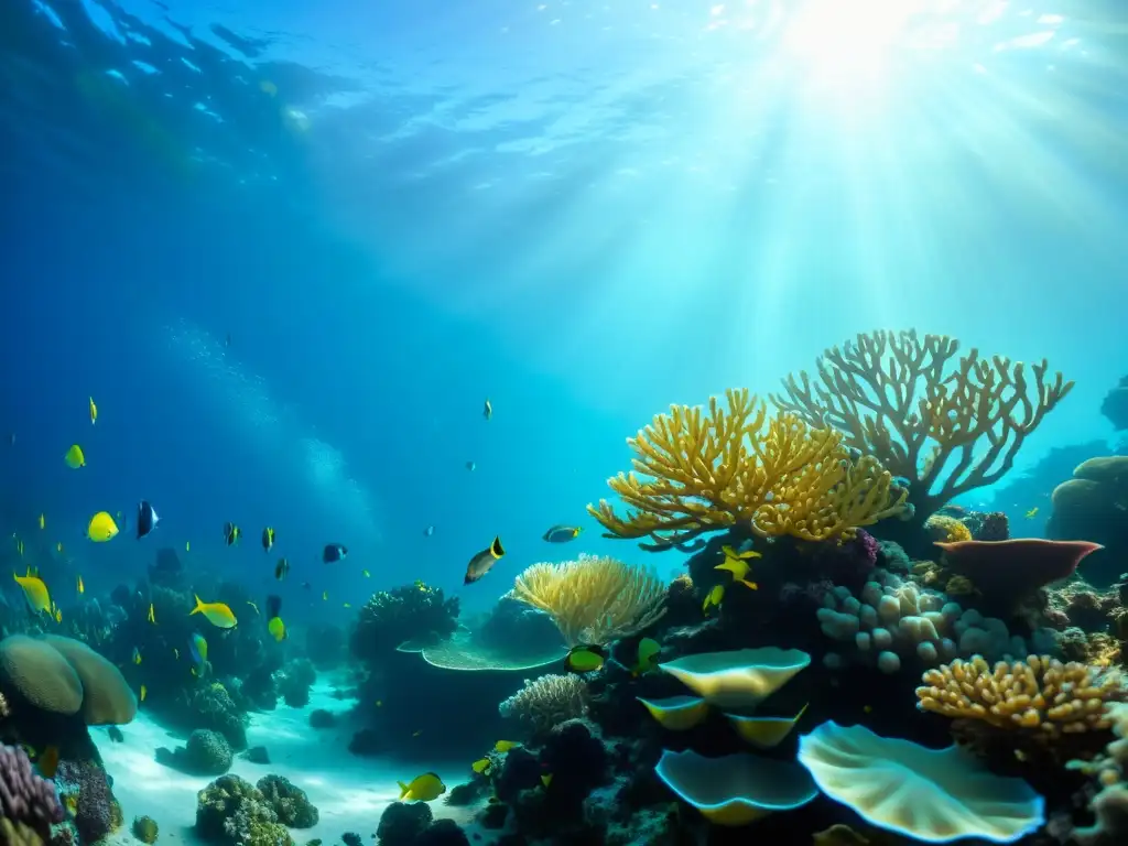 Imagen submarina de un vibrante arrecife de coral con vida marina diversa