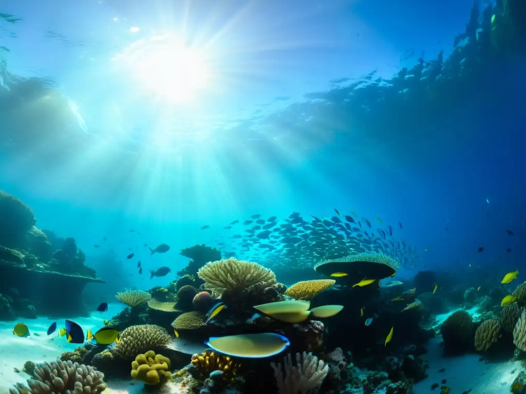 Espléndido arrecife de coral: diversidad y belleza marina Imagen submarina vibrante, muestra un ecosistema de arrecifes de coral con peces coloridos, plantas marinas y formaciones de coral