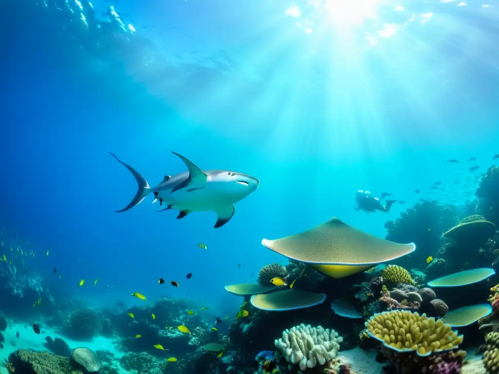 Imagen de un vibrante arrecife de coral, repleto de vida marina y biodiversidad, destacando los avances en legislación oceánica