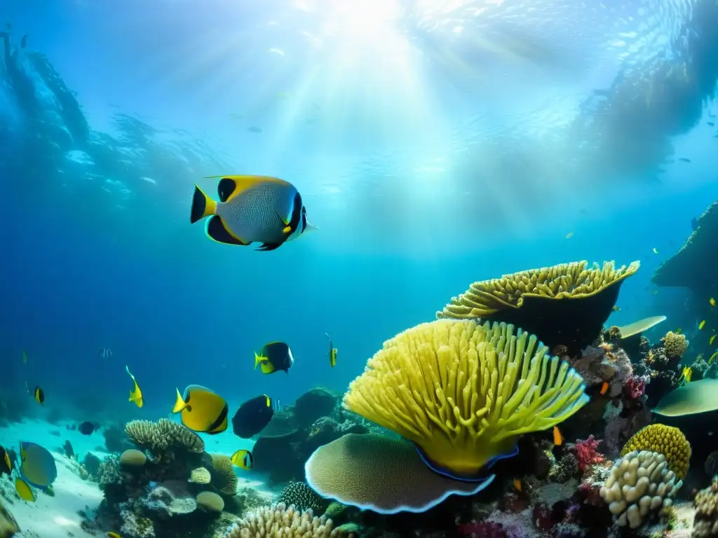 Imagen de un vibrante arrecife de coral con diversidad de vida marina en áreas protegidas marinas