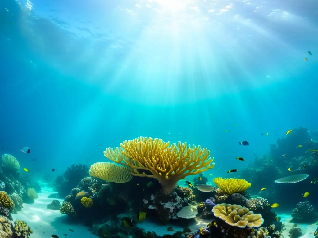 Imagen de un vibrante arrecife de coral en un destino con certificación ecológica, mostrando la belleza natural y diversidad marina