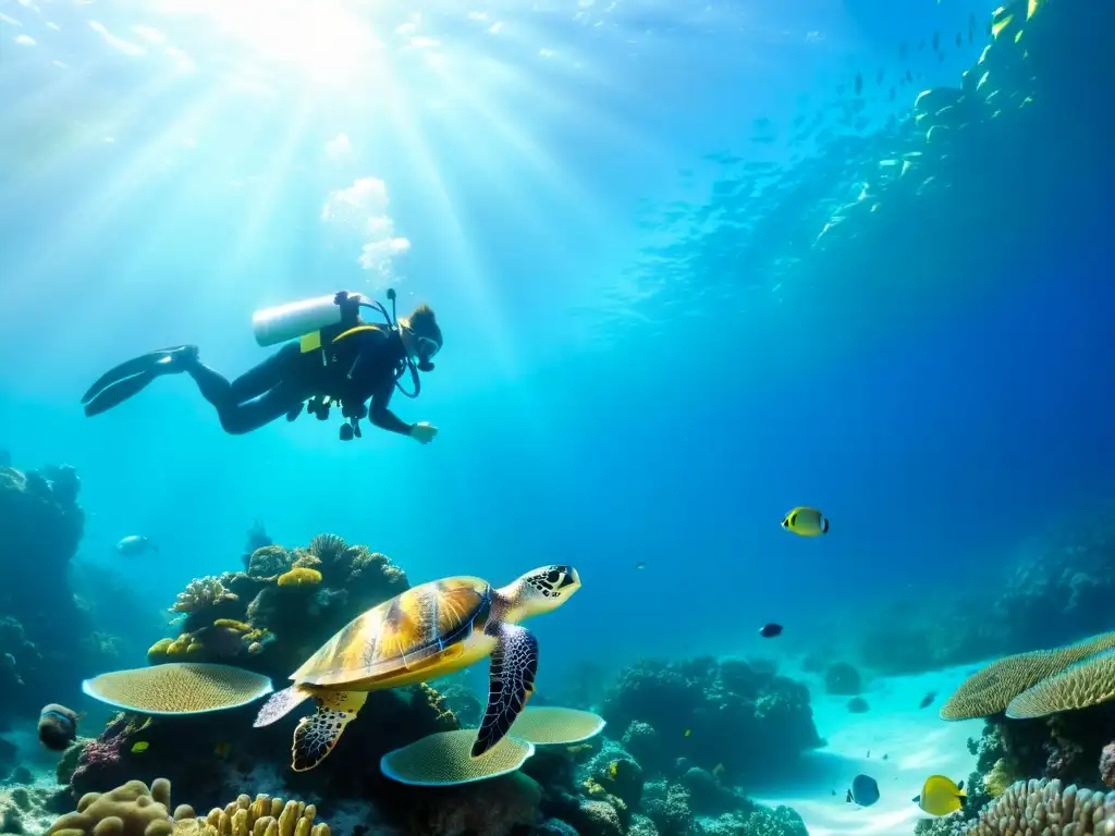 Imagen de un vibrante arrecife de coral lleno de vida marina, destacando la importancia de la gestión sostenible de recursos marinos