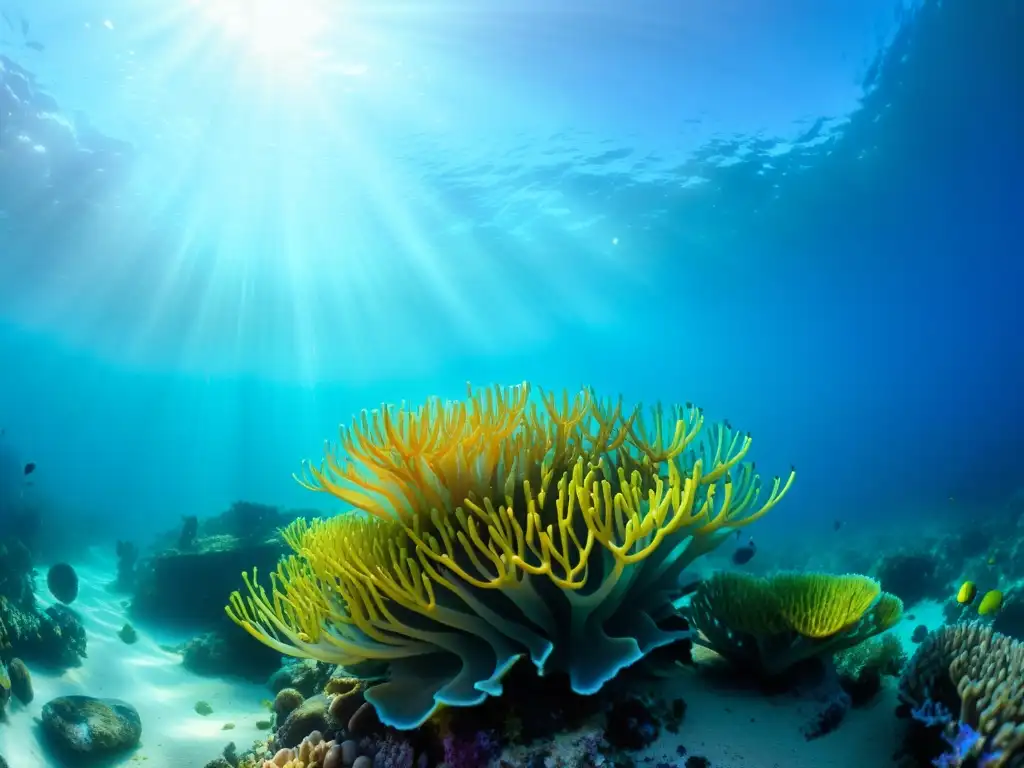 Arrecife de coral vibrante y peces coloridos bajo el mar Imagen de un vibrante arrecife de coral con peces coloridos, plantas marinas y anémonas