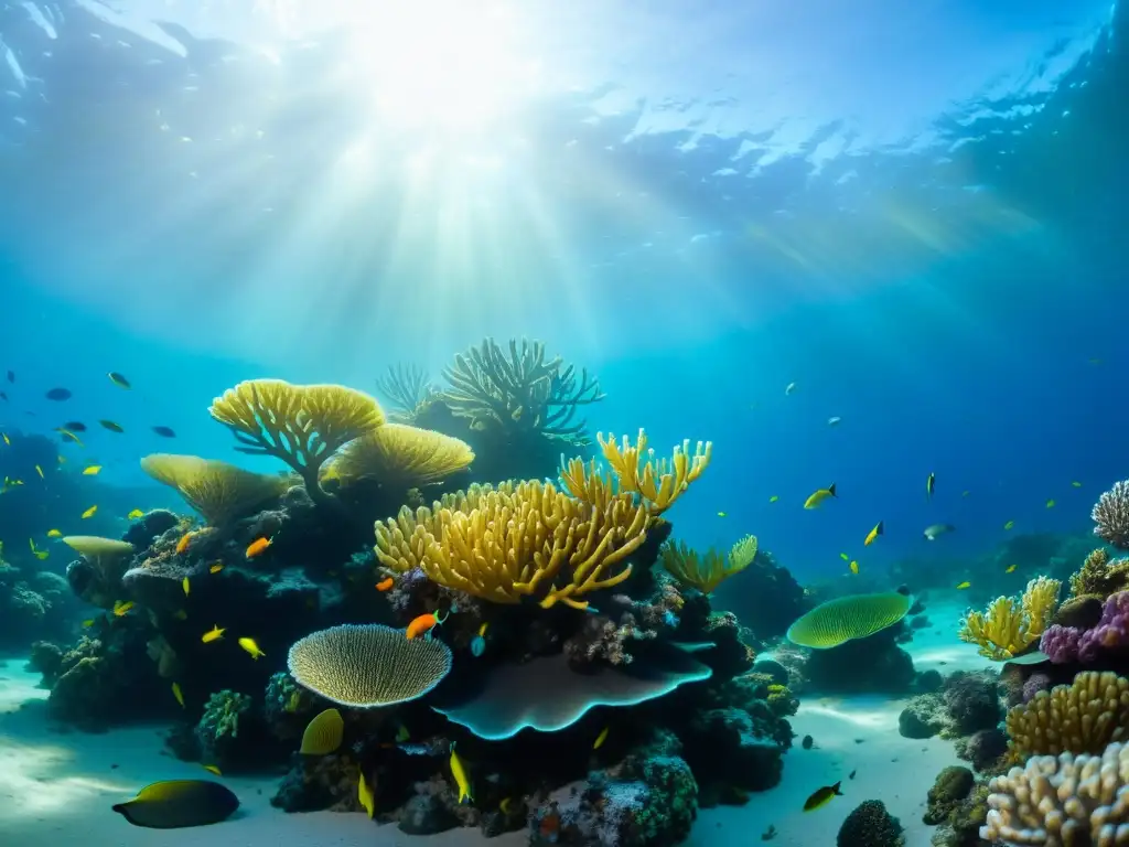 Imagen de un vibrante arrecife de coral en un Área Marina Protegida, llena de vida marina y biodiversidad oceánica