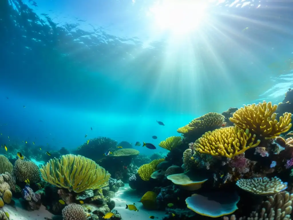 Imagen de un vibrante arrecife de coral en un área marina protegida, destacando la biodiversidad y la belleza del turismo sostenible en áreas marinas protegidas