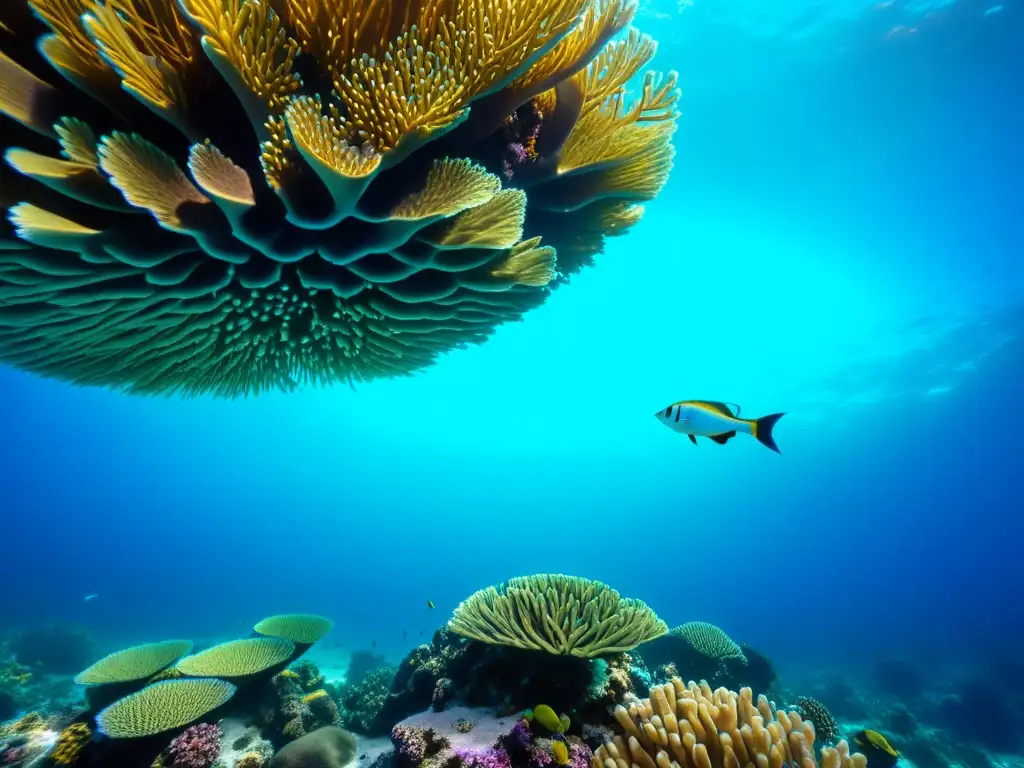 Imagen de un vibrante arrecife de coral bajo el agua, reflejando la belleza y la Ética en cobertura de fenómenos oceánicos