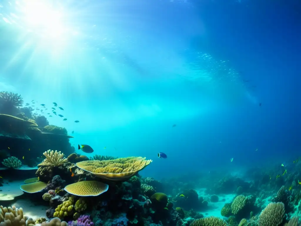 Imagen de un vibrante arrecife de coral, hogar de una diversa vida acuática