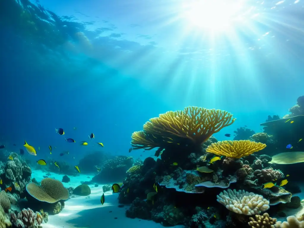 Imagen de un vibrante arrecife de coral, peces coloridos y vida marina