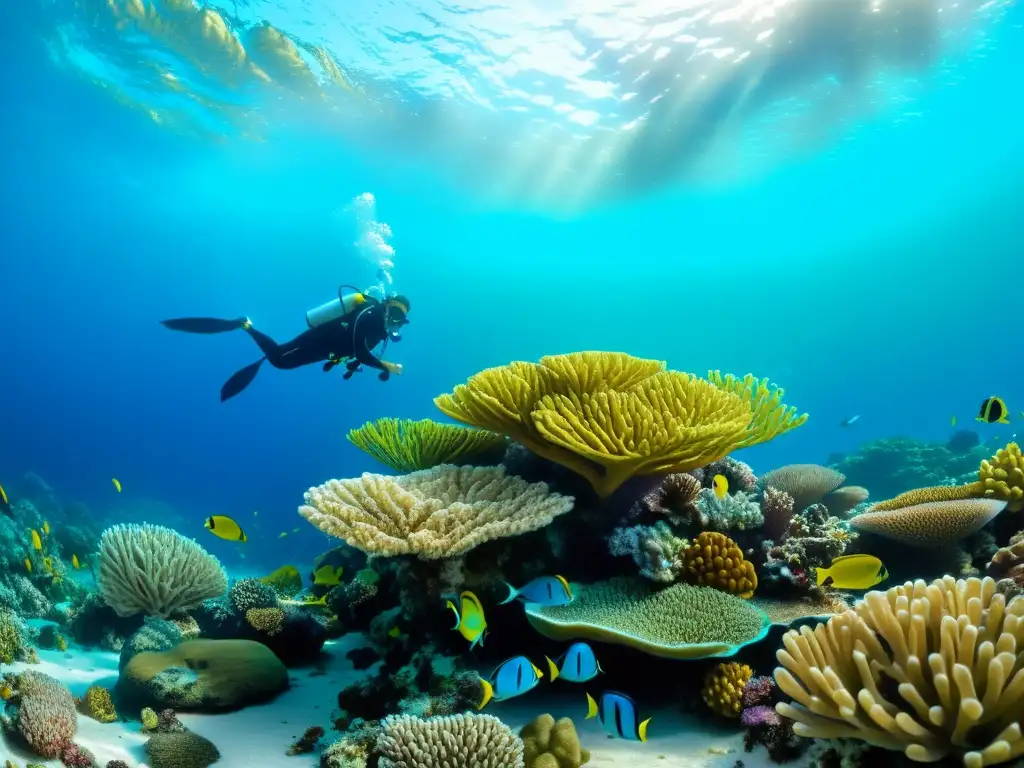 Imagen de un vibrante arrecife de coral, hábitat natural del squalane marino, resaltando sus beneficios para la piel