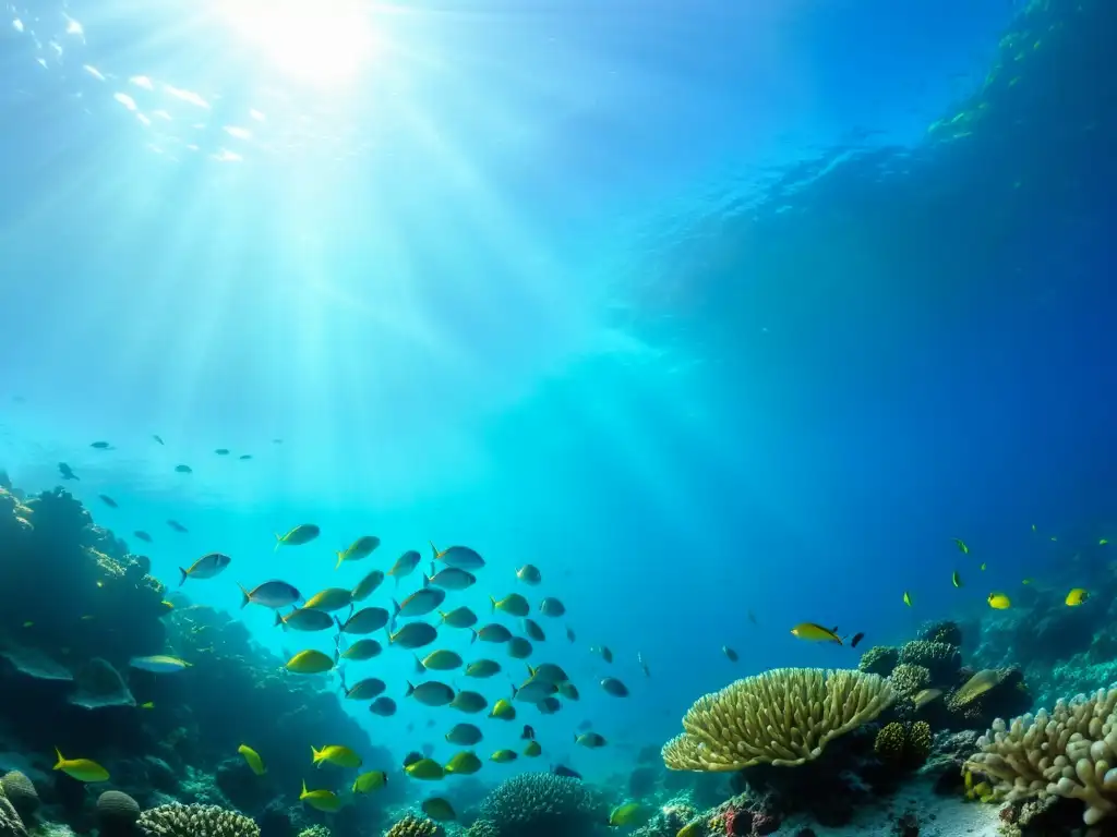 Imagen de un vibrante ecosistema marino con peces de colores y un arrecife de coral