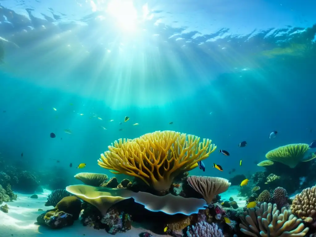 Arrecife de Coral: Belleza Submarina Imagen de un vibrante ecosistema marino en arrecife de coral, resalta la importancia de las inversiones para combatir la contaminación marina