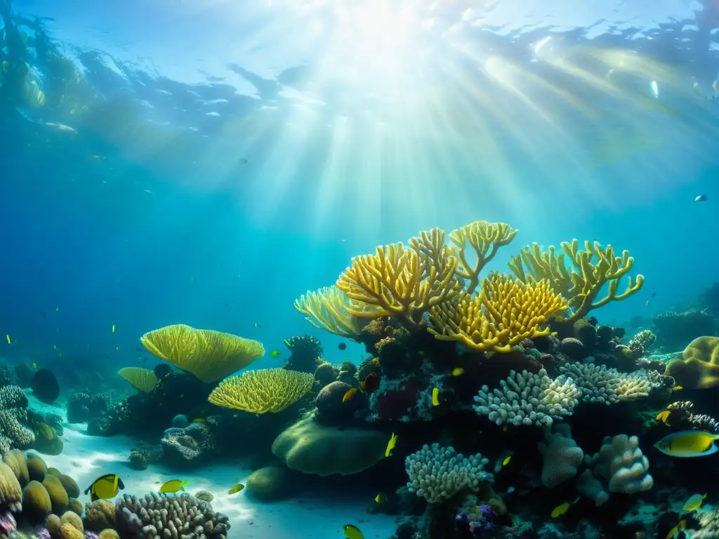 Imagen de un vibrante e inmersivo ecosistema de arrecifes de coral bajo el agua, preservación océanos