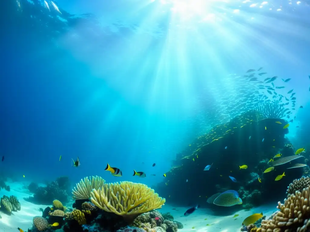 Una impactante fotografía submarina que captura la diversidad y belleza de la vida marina en vibrante detalle