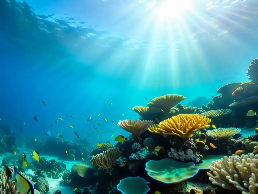 Una impactante fotografía submarina de un vibrante arrecife de coral rebosante de vida marina colorida