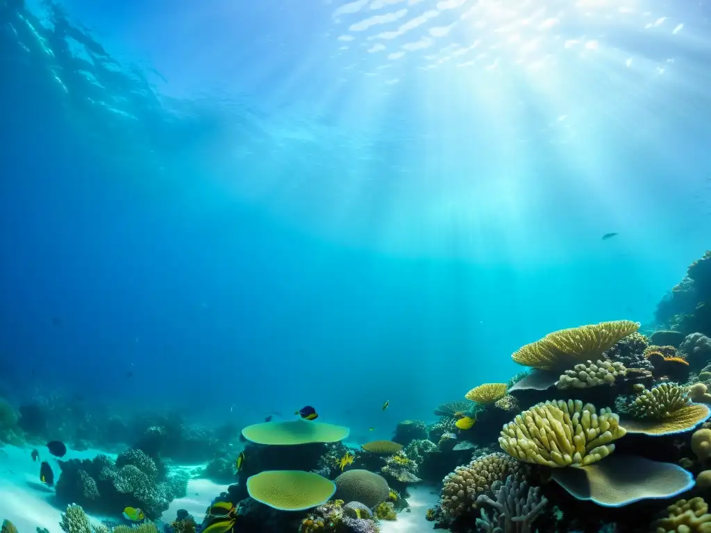 Impacto ambiental de la fotografía subacuática oceánica: una vibrante y detallada imagen de un arrecife de coral lleno de vida marina diversa