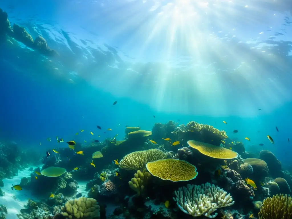 Impacto ambiental de restaurantes mariscos: Fotografía submarina de un vibrante arrecife de coral, vida marina y belleza natural en aguas cristalinas