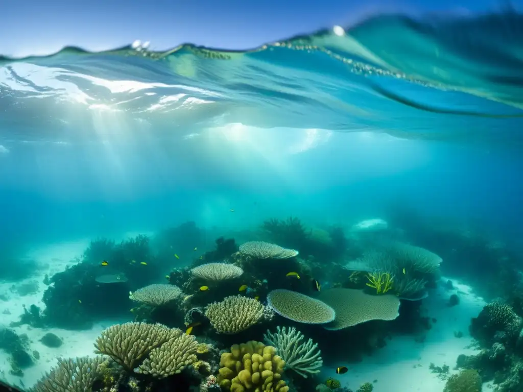 Impacto del cambio climático: huracán devastador afecta arrecifes de coral y vida marina, creando escena impactante