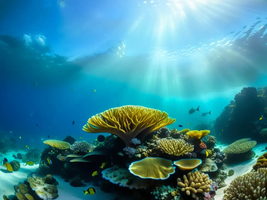 El impacto del cambio climático en la erosión costera se refleja en esta vibrante fotografía submarina de un arrecife de coral lleno de vida y color