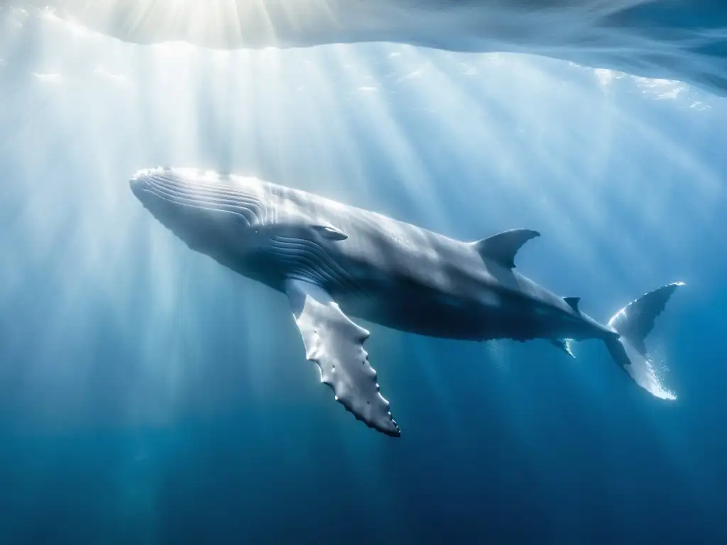 Imponente ballena azul nada en las profundidades marinas, mostrando la grandiosidad de las exposiciones animales marinos más grandes